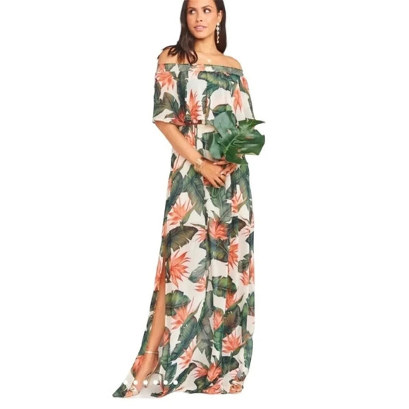 Show Me Your Mumu Hacienda Maxi Dress Off Shoulder Paradise Tropical Floral XS - Picture 13 of 13